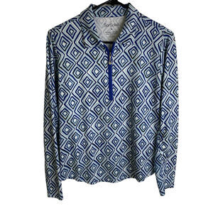 San Soleil Womens Long Sleeve Shirt Size Small Blue Top 1/4 Zip Diamond UV UPF